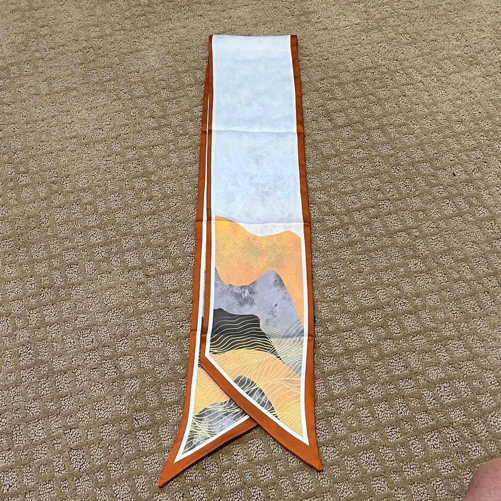 Orange and White Silk Scarf